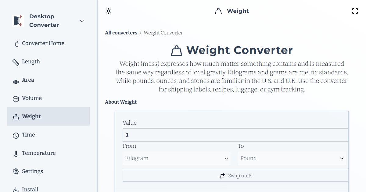 Weight Converter (kg lb) - Desktop Converter
